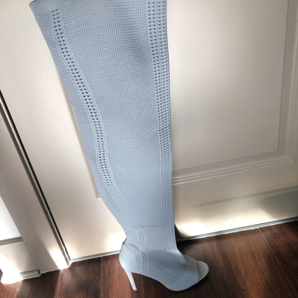 Thigh high peep toe boots (grey)